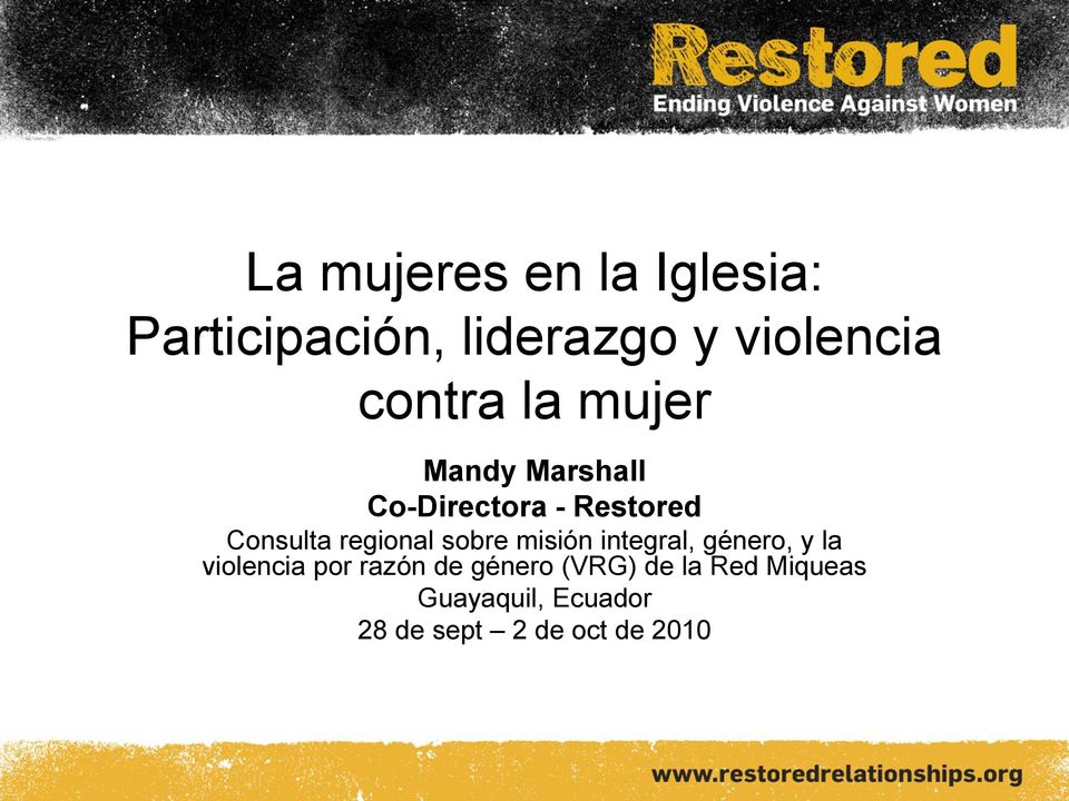 regional sobre misión integral, género, y la violencia por razón de