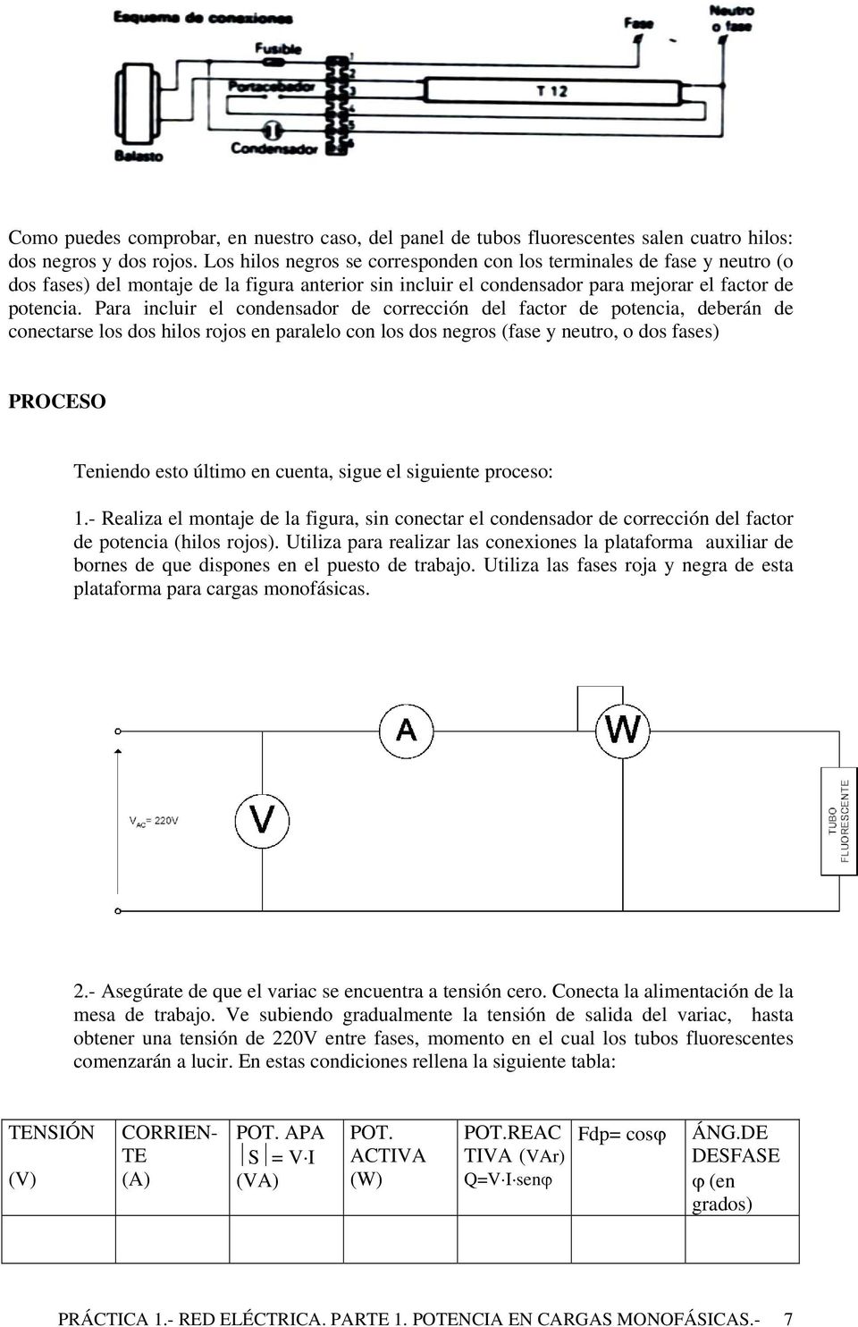 Para incluir el condensador de corrección del factor de potencia, deberán de conectarse los dos hilos rojos en paralelo con los dos negros (fase y neutro, o dos fases) PROCESO Teniendo esto último en