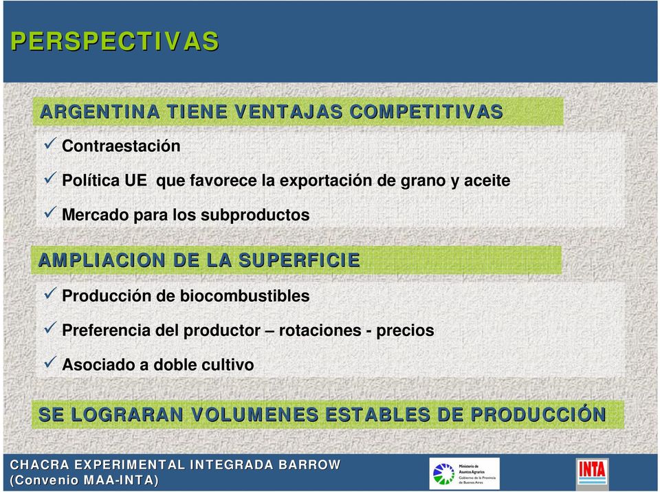 AMPLIACION DE LA SUPERFICIE Producción de biocombustibles Preferencia del