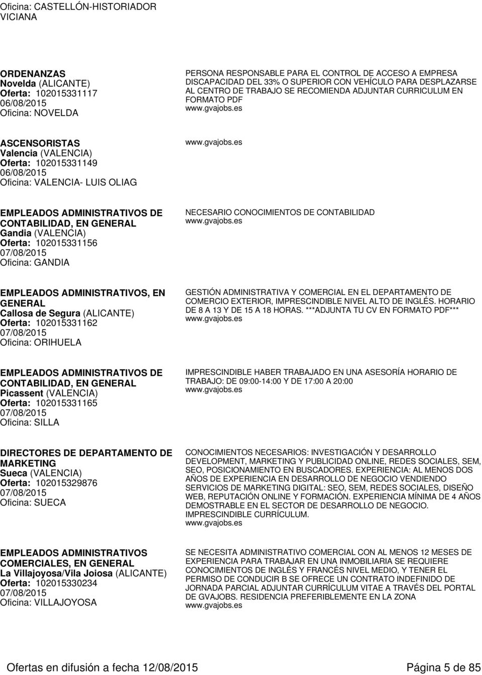 ADMINISTRATIVOS DE CONTABILIDAD, EN Gandia (VALENCIA) Oferta: 102015331156 07/08/2015 Oficina: GANDIA NECESARIO CONOCIMIENTOS DE CONTABILIDAD EMPLEADOS ADMINISTRATIVOS, EN Callosa de Segura