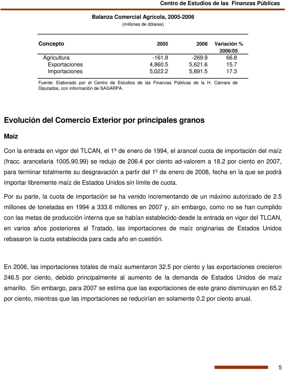 Evolución del Comercio Exterior por principales granos Maíz Con la entrada en vigor del TLCAN, el 1º de enero de 1994, el arancel cuota de importación del maíz (fracc. arancelaria 1005.90.