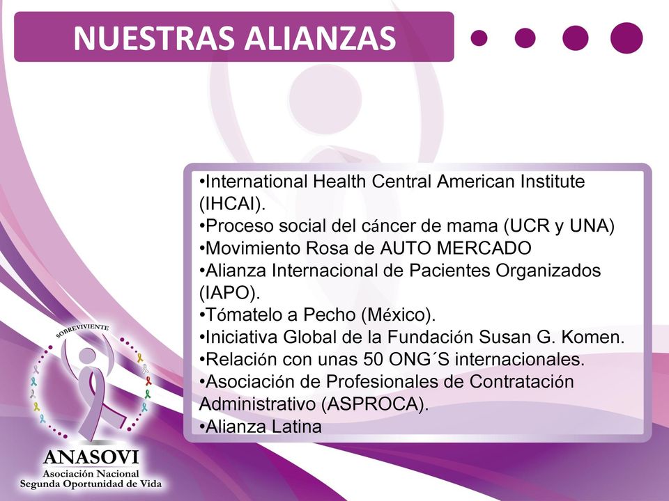 Pacientes Organizados (IAPO). Tómatelo a Pecho (México). Iniciativa Global de la Fundación Susan G.