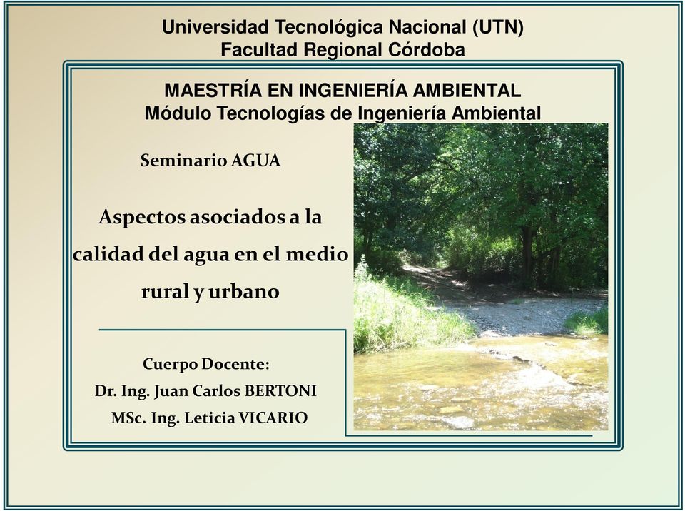 Seminario AGUA Aspectos asociados a la calidad del agua en el medio rural