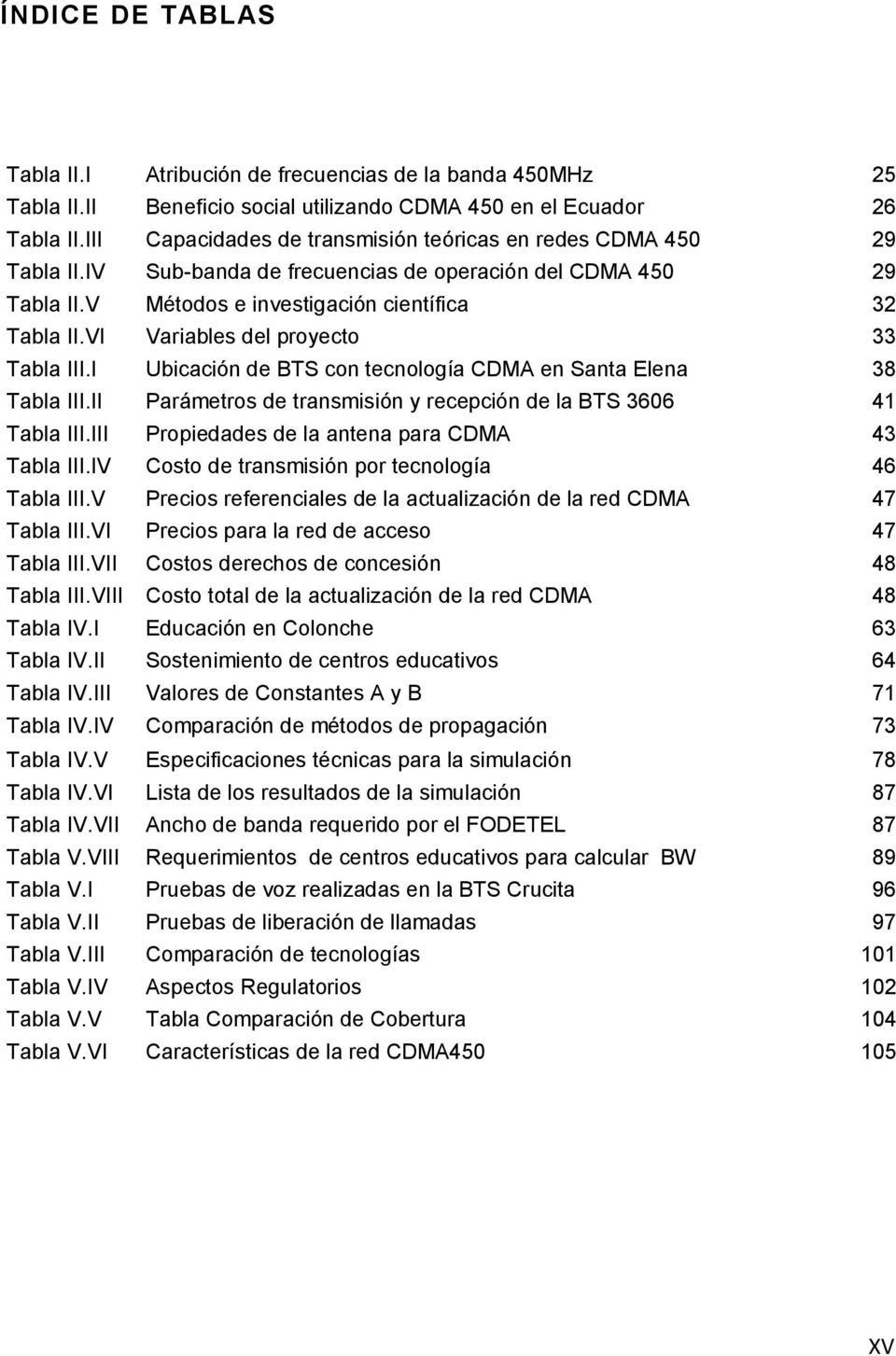 VI Variables del proyecto 33 Tabla III.I Ubicación de BTS con tecnología CDMA en Santa Elena 38 Tabla III.II Parámetros de transmisión y recepción de la BTS 3606 41 Tabla III.