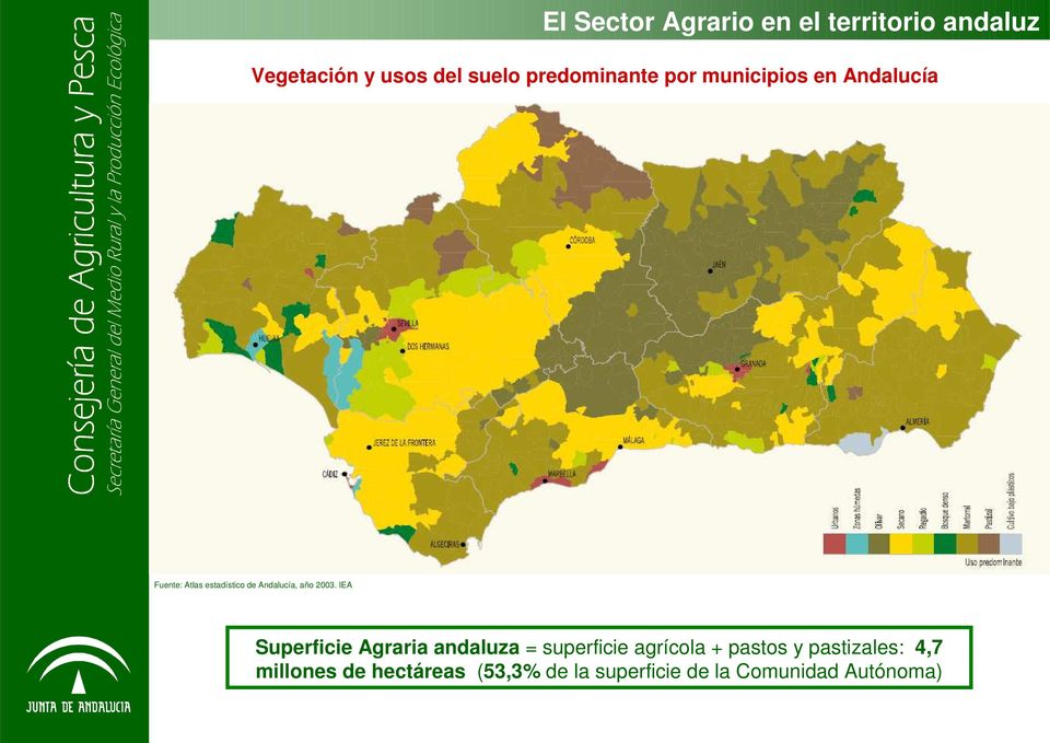 IEA Superficie Agraria andaluza = superficie agrícola + pastos y pastizales: 4,7