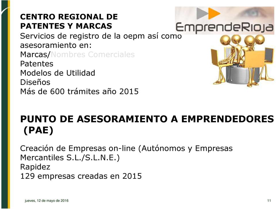 2015 PUNTO DE ASESORAMIENTO A EMPRENDEDORES (PAE) Creación de Empresason-line (Autónomos y