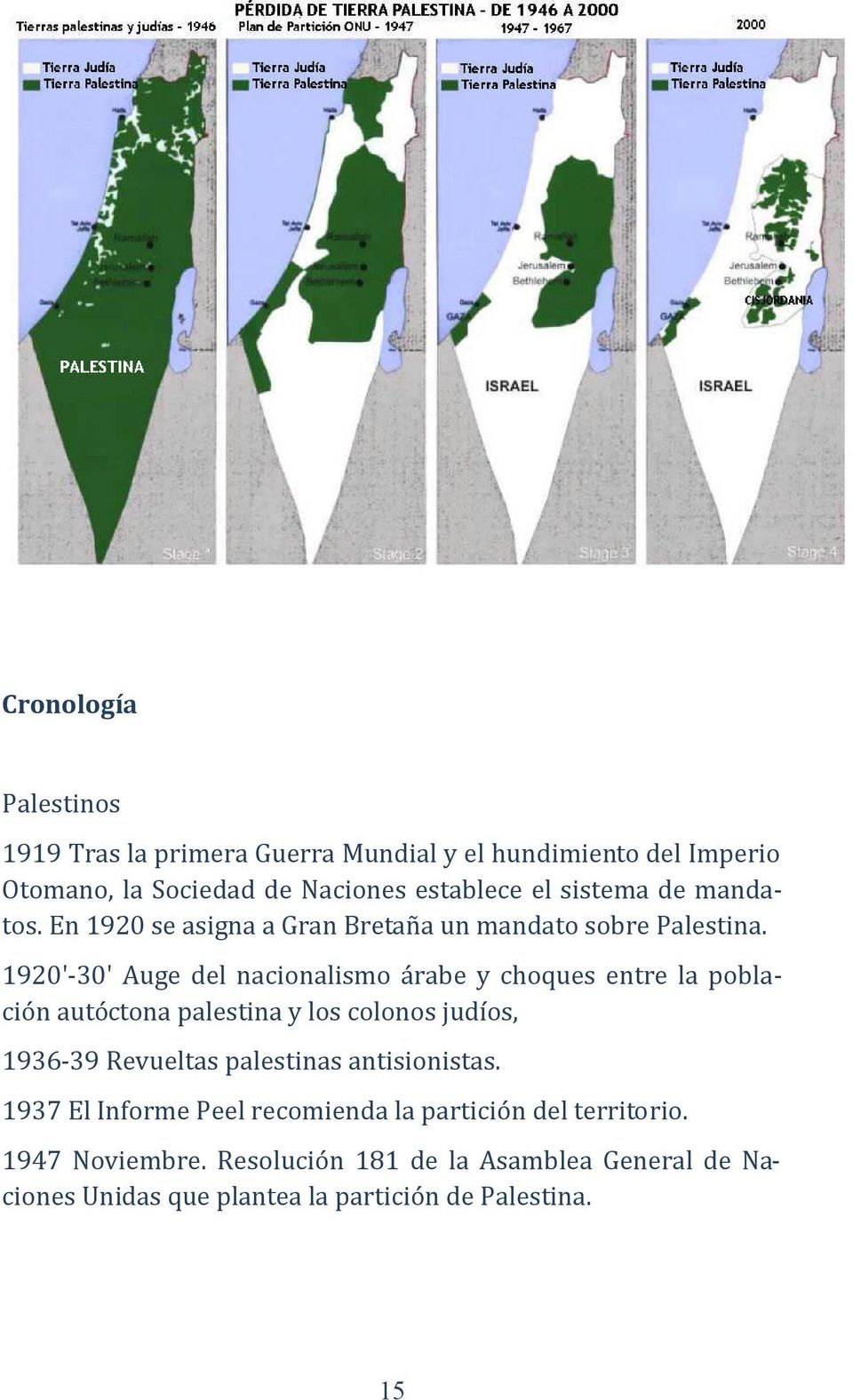 1920'-30' Auge del nacionalismo árabe y choques entre la población autóctona palestina y los colonos judíos, 1936-39 Revueltas