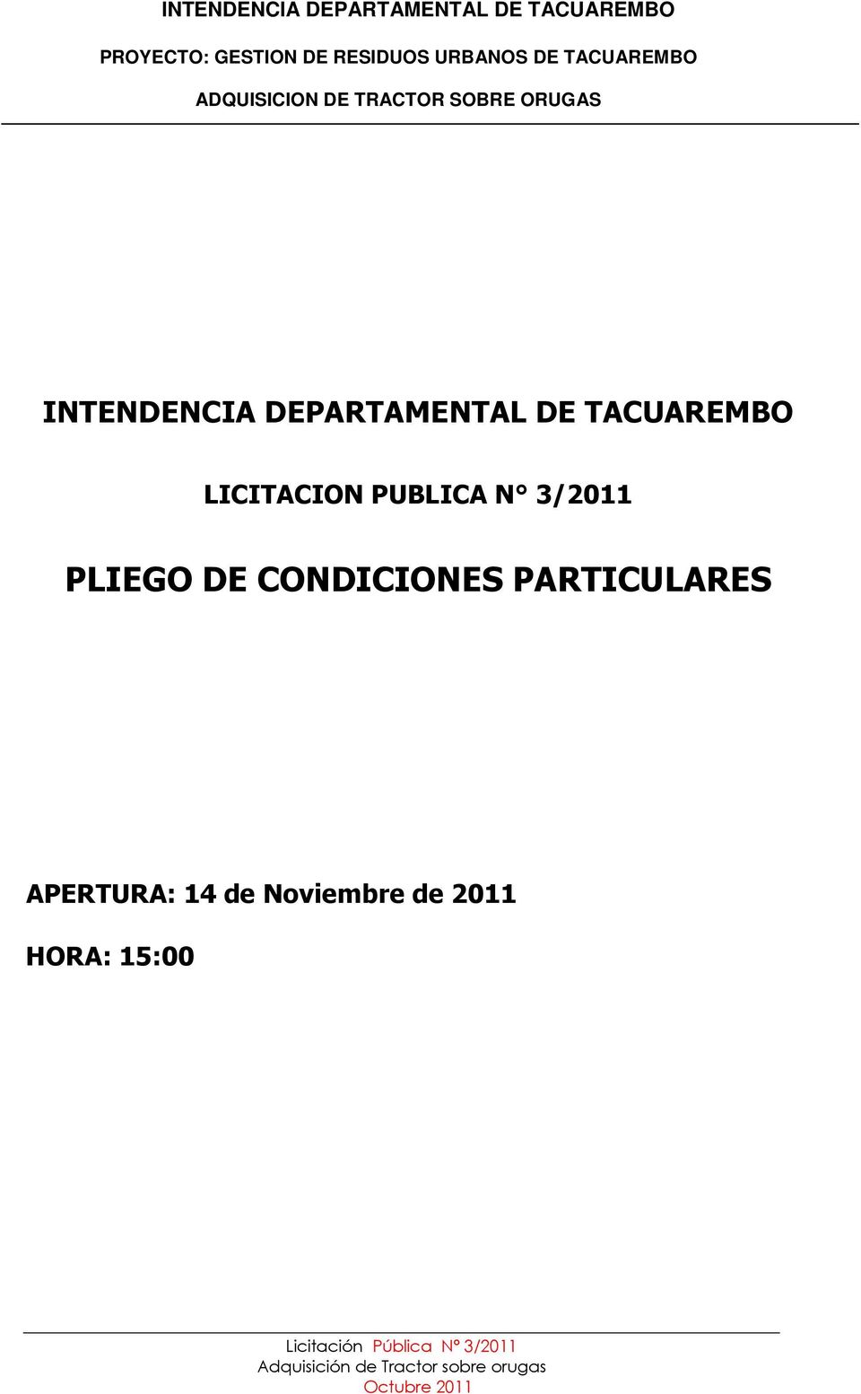 3/2011 PLIEGO DE CONDICIONES