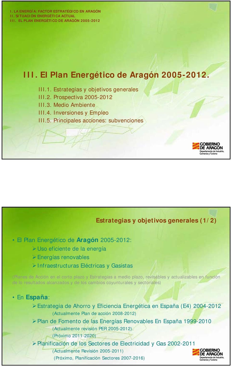 2012 III.3. Medio Ambiente III.4. Inversiones y Empleo III.5.