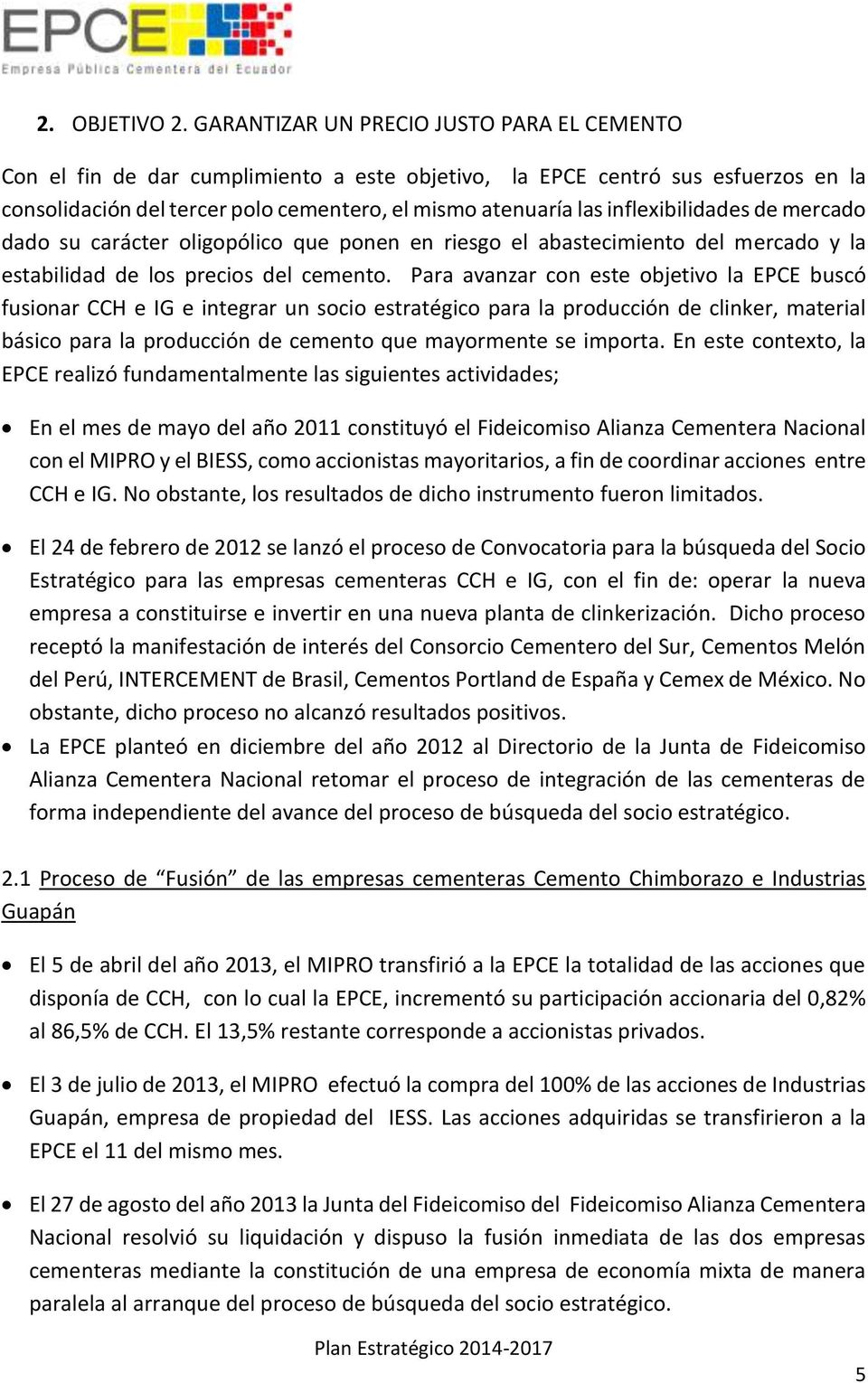 Plan Estrategico Empresa Publica Cementera Del Ecuador Proceso Y