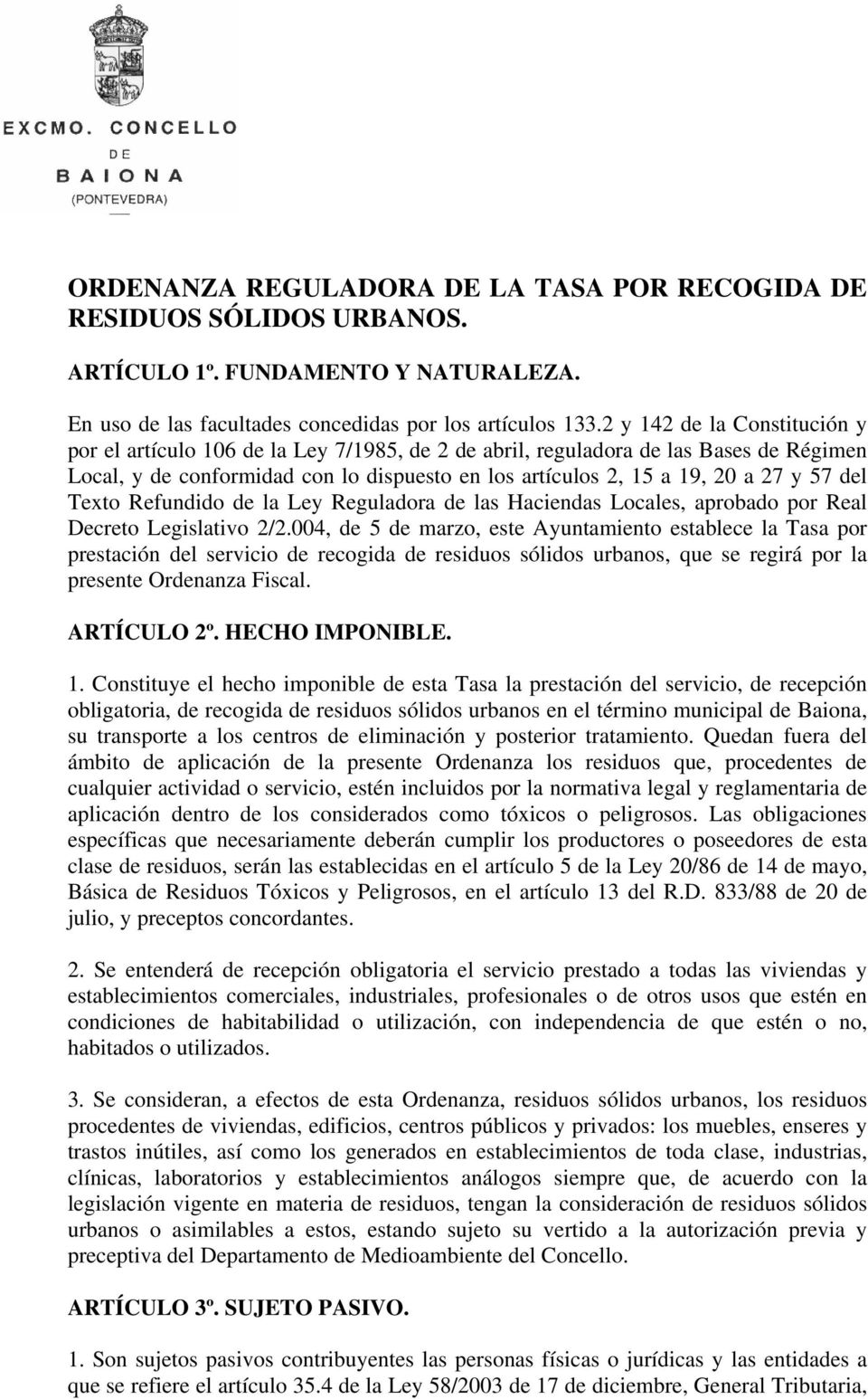del Texto Refundido de la Ley Reguladora de las Haciendas Locales, aprobado por Real Decreto Legislativo 2/2.