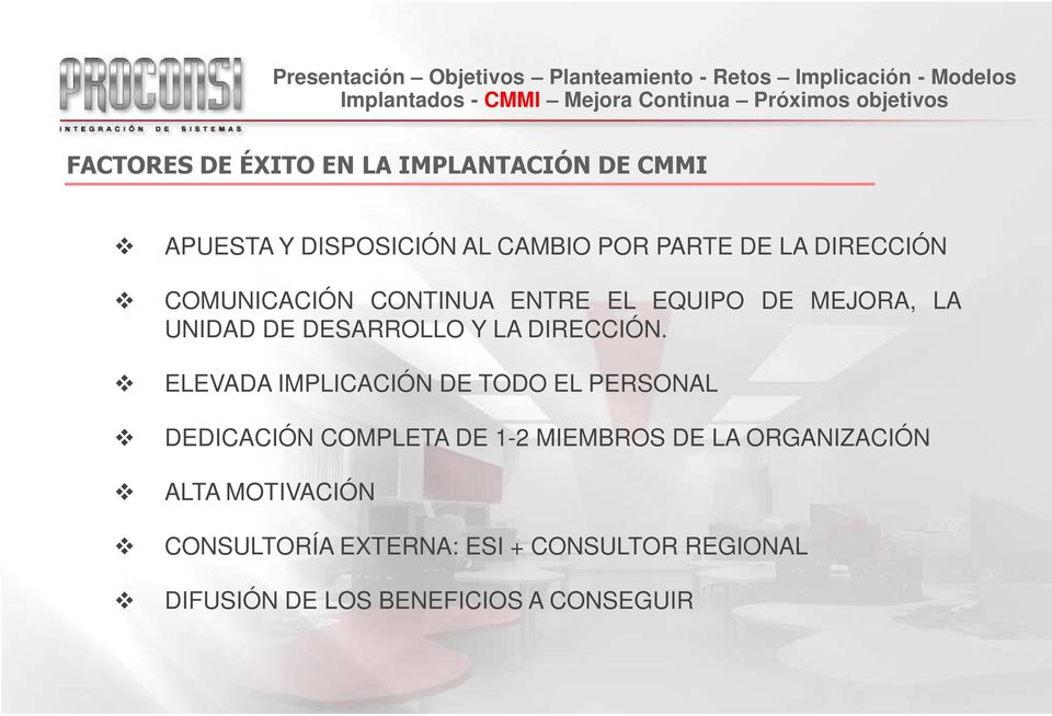 ELEVADA IMPLICACIÓN DE TODO EL PERSONAL DEDICACIÓN COMPLETA DE 1-2 MIEMBROS DE LA ORGANIZACIÓN ALTA