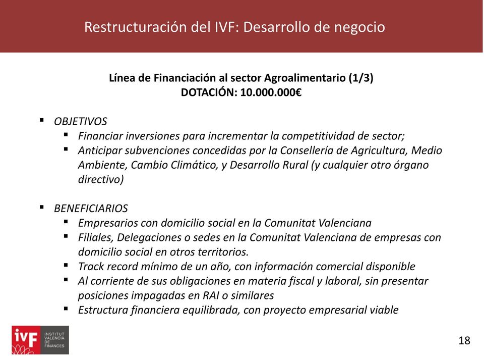 Desarrollo Rural (y cualquier otro órgano directivo) BENEFICIARIOS Empresarios con domicilio social en la Comunitat Valenciana Filiales, Delegaciones o sedes en la Comunitat Valenciana de
