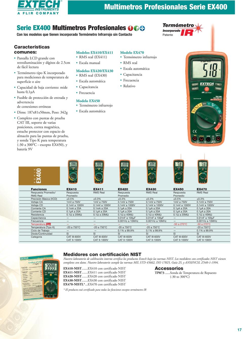 5cm de fácil lectura Termómetro tipo K incorporado para mediciones de temperatura de superficie o aire Capacidad de baja corriente: mide hasta 0,1µA Fusible de protección de entrada y advertencia de