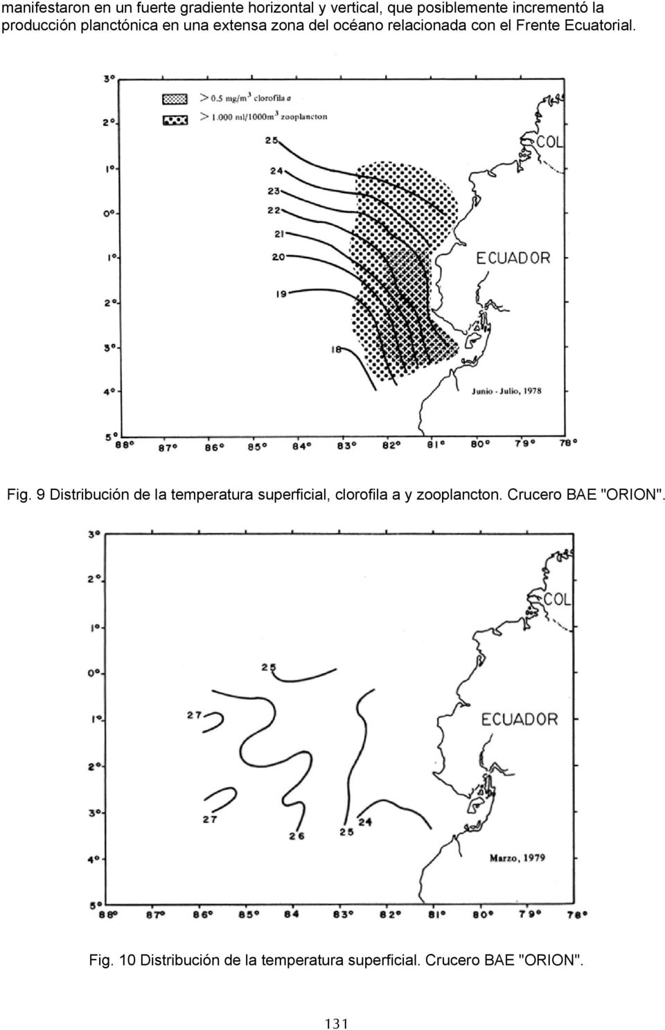 Ecuatorial. Fig. 9 Distribución de la temperatura superficial, clorofila a y zooplancton.
