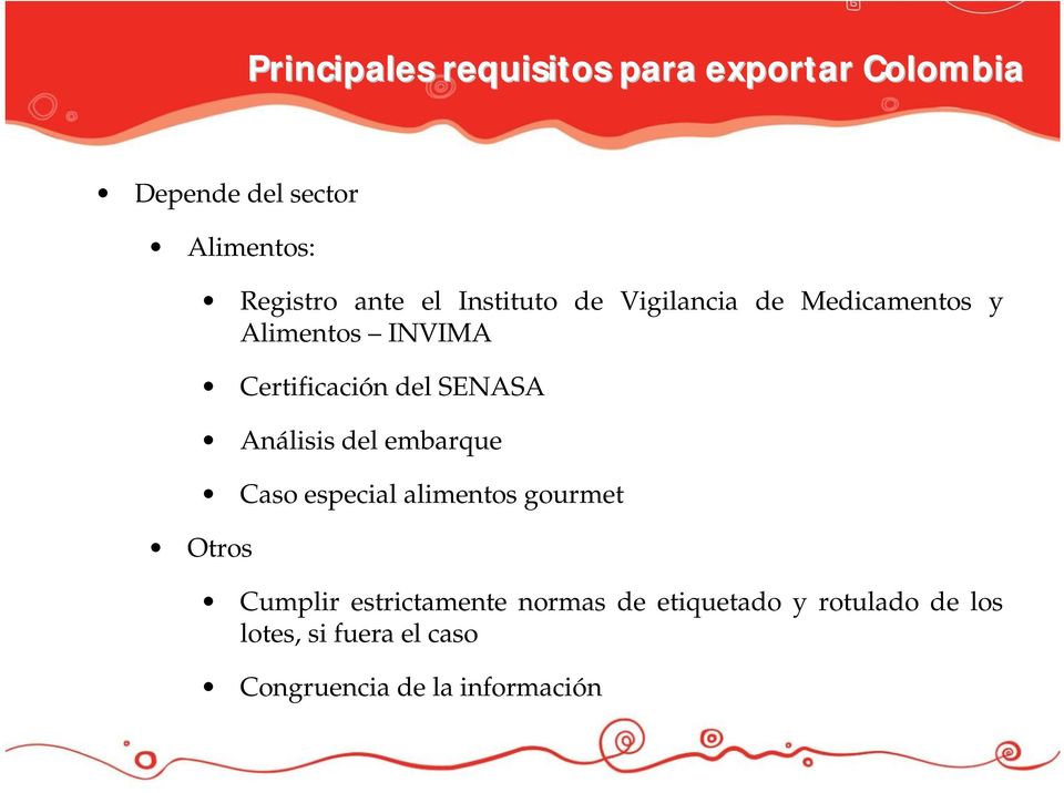 Certificación del SENASA Análisis del embarque Caso especial alimentos gourmet Cumplir