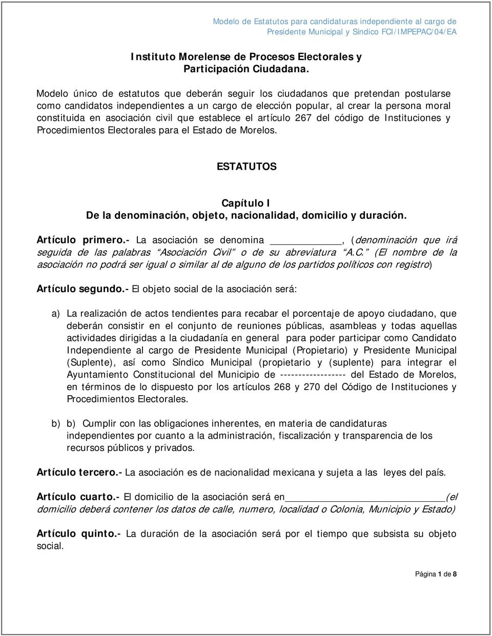 civil que establece el artículo 267 del código de Instituciones y Procedimientos Electorales para el Estado de Morelos.