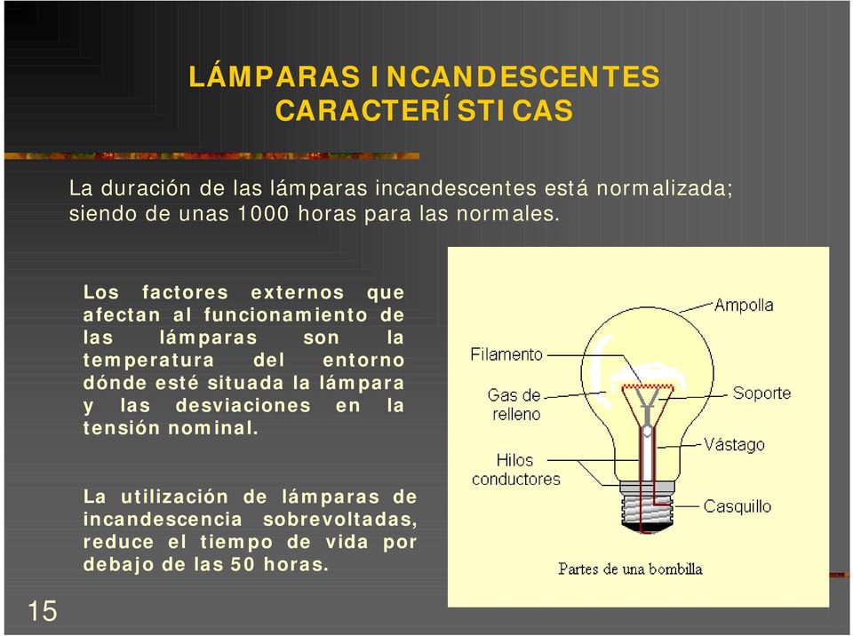 Los factores externos que afectan al funcionamiento de las lámparas son la temperatura del entorno dónde