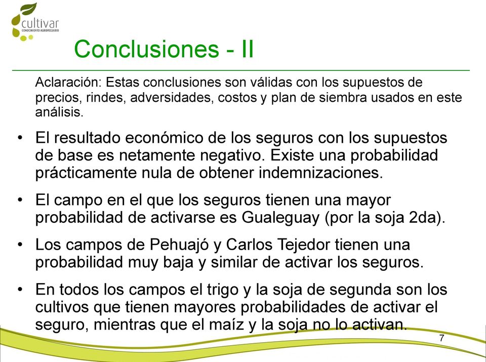 El campo en el que los seguros tienen una mayor probabilidad de activarse es Gualeguay (por la soja 2da).