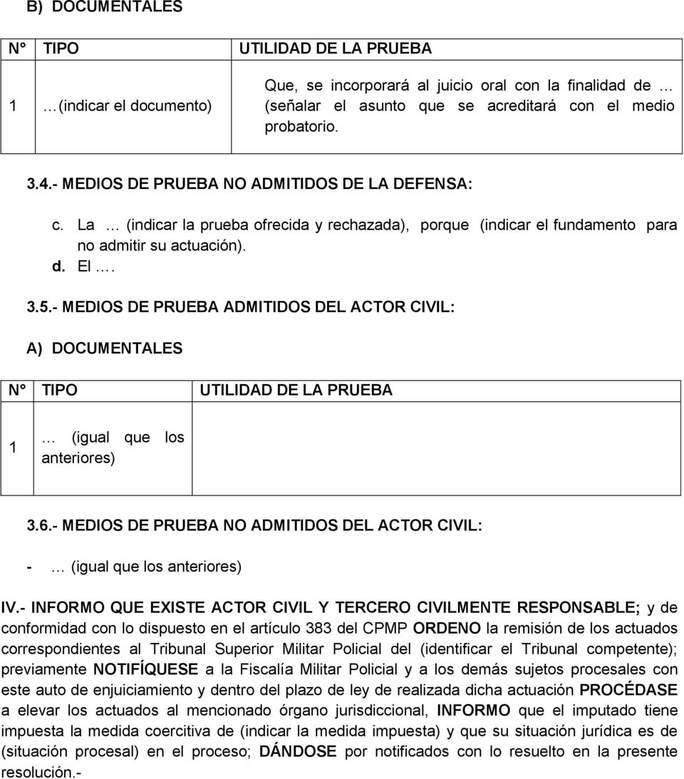 - MEDIOS DE PRUEBA ADMITIDOS DEL ACTOR CIVIL: A) DOCUMENTALES N TIPO UTILIDAD DE LA PRUEBA 1 (igual que los anteriores) 3.6.