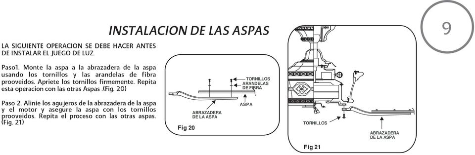 epita esta operacion con las otras Aspas.(Fig. 20) TONILLOS AANDELAS DE FIBA Paso 2.