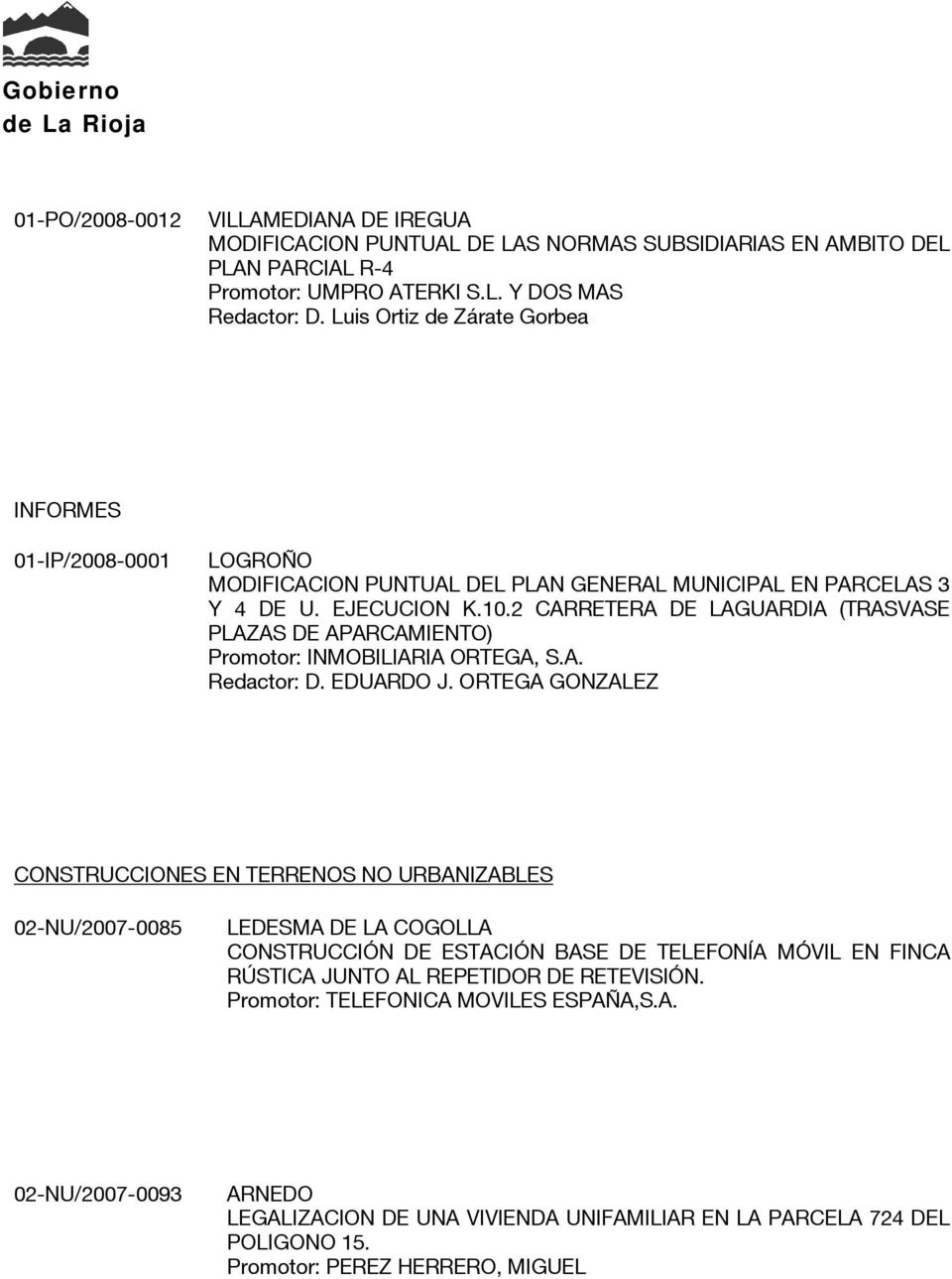2 CARRETERA DE LAGUARDIA (TRASVASE PLAZAS DE APARCAMIENTO) Promotor: INMOBILIARIA ORTEGA, S.A. Redactor: D. EDUARDO J.