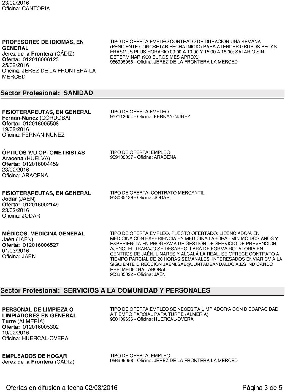 ) 956905056 - Oficina: JEREZ DE LA FRONTERA-LA MERCED Sector Profesional: SANIDAD FISIOTERAPEUTAS, EN GENERAL Fernán-Núñez (CÓRDOBA) Oferta: 012016005508 19/02/2016 Oficina: FERNAN-NUÑEZ 957112654 -