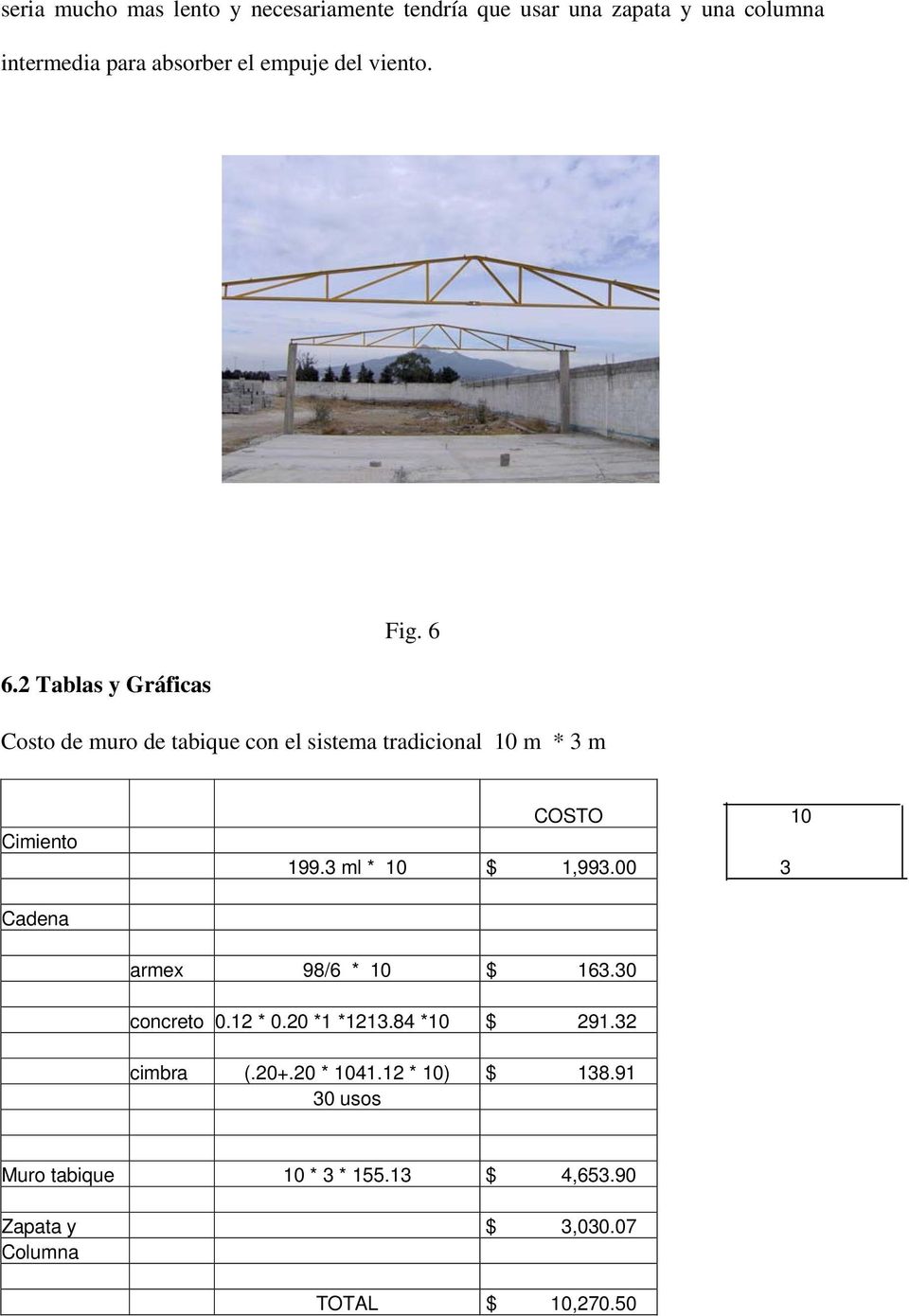 6 Costo de muro de tabique con el sistema tradicional 10 m * 3 m Cimiento COSTO 10 199.3 ml * 10 $ 1,993.