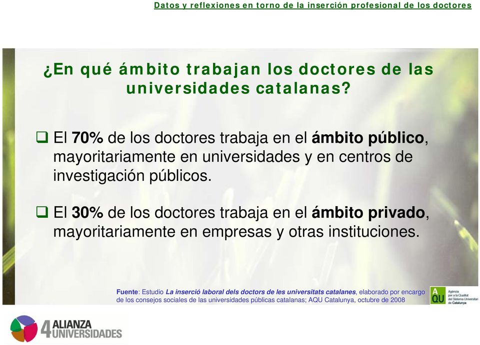 El 30% de los doctores trabaja en el ámbito privado, mayoritariamente en empresas y otras instituciones.