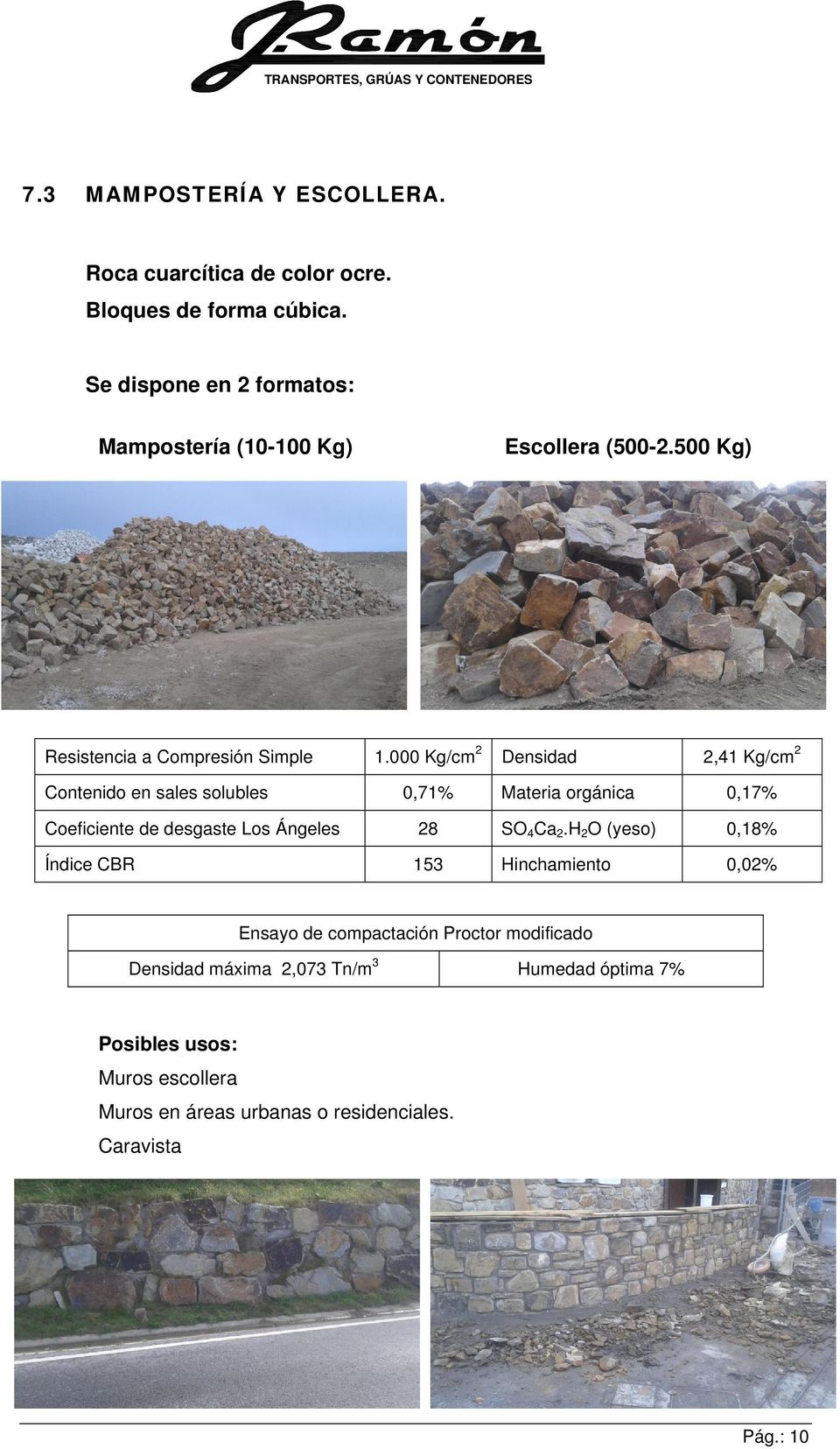 000 Kg/cm 2 Densidad 2,41 Kg/cm 2 Contenido en sales solubles 0,71% Materia orgánica 0,17% Coeficiente de desgaste Los Ángeles 28 SO 4 Ca 2.