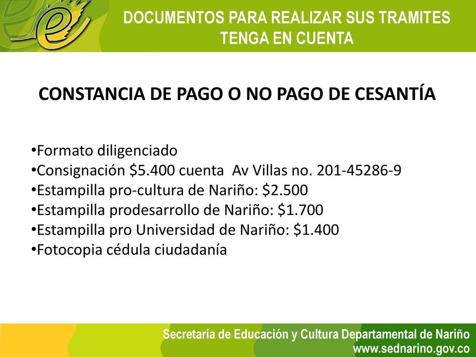 201-45286-9 Estampilla pro-cultura de Nariño: $2.