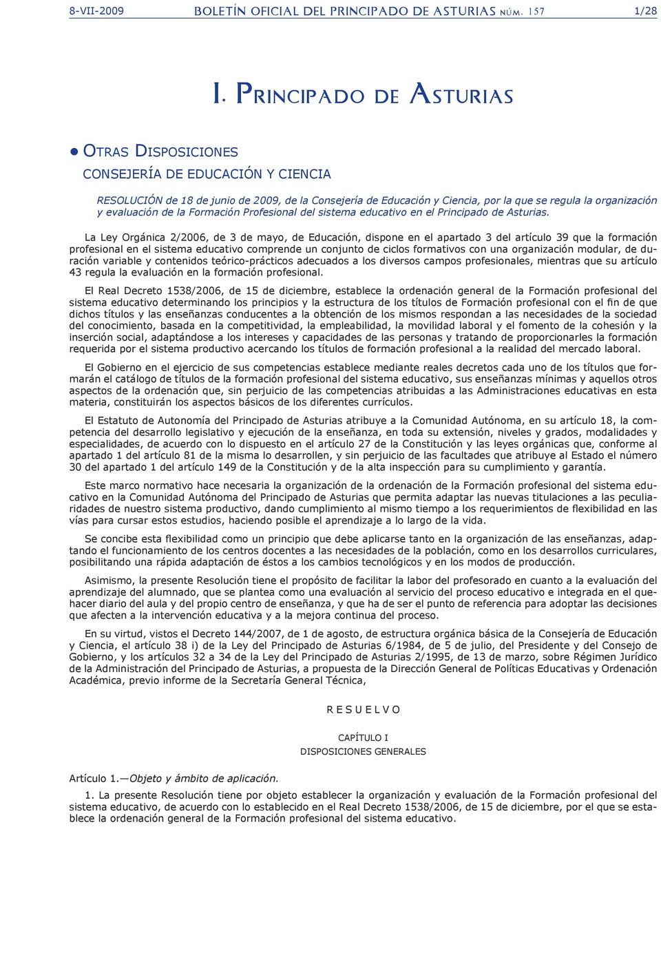evaluación de la Formación Profesional del sistema educativo en el Principado de Asturias.