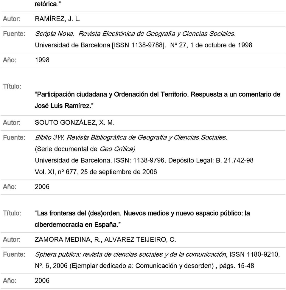 (Serie documental de Geo Crítica) Universidad de Barcelona. ISSN: 1138-9796. Depósito Legal: B. 21.742-98 Vol. XI, nº 677, 25 de septiembre de 2006 Año: 2006 Las fronteras del (des)orden.