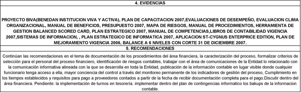 ESTRATEGICO DE INFORMATICA 2007, APLICACION ST-CYGNUS ENTERPRICE EDITION, PLAN DE MEJORAMIENTO VIGENCIA 2006, BALANCE A 6 NIVELES CON CORTE 31 DE DICIEMBRE 2007. 5.