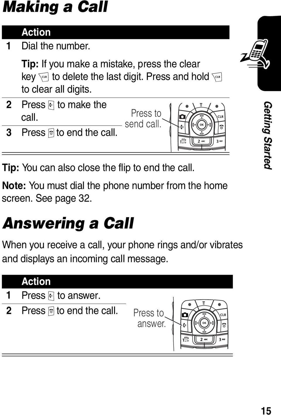 Tip: You can also close the flip to end the call. Note: You must dial the phone number from the home screen. See page 32.