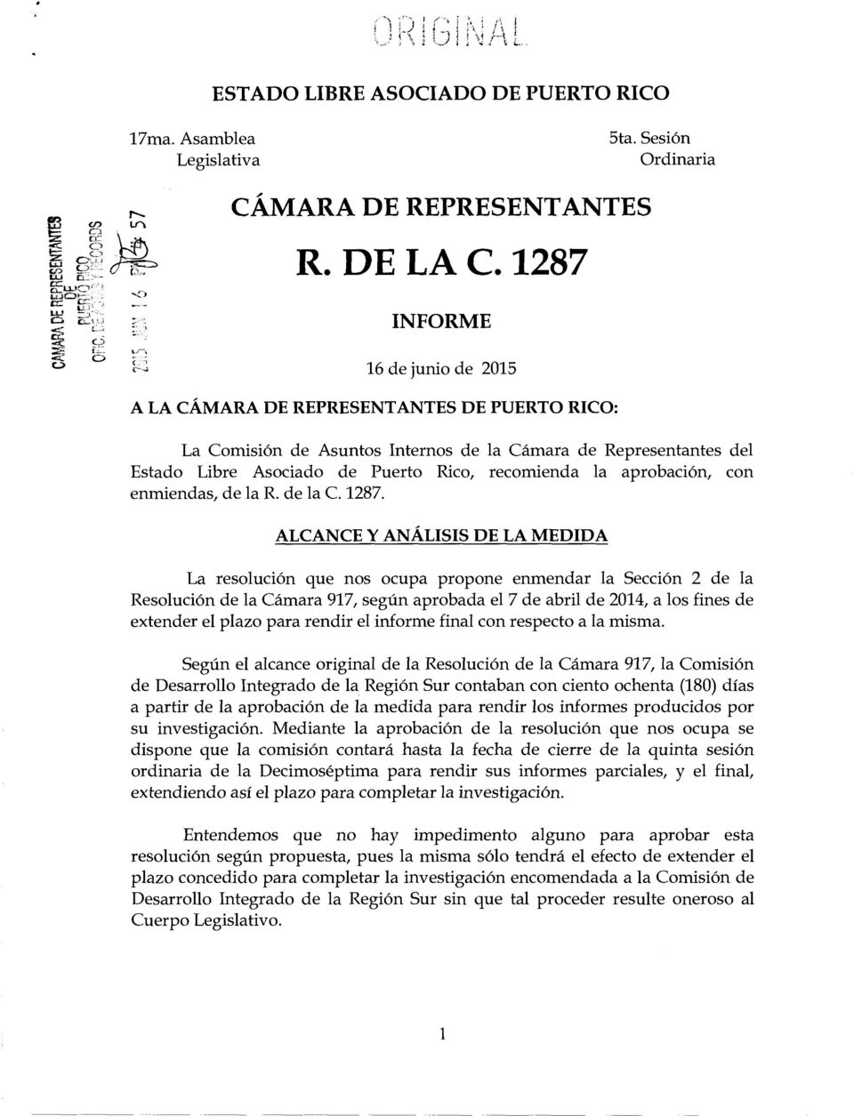 aprobacion, con enmiendas, de la R. de la C. 1287.
