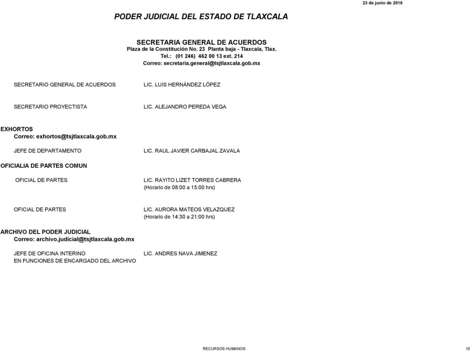 RAUL JAVIER CARBAJAL ZAVALA OFICIALIA DE PARTES COMUN OFICIAL DE PARTES LIC.