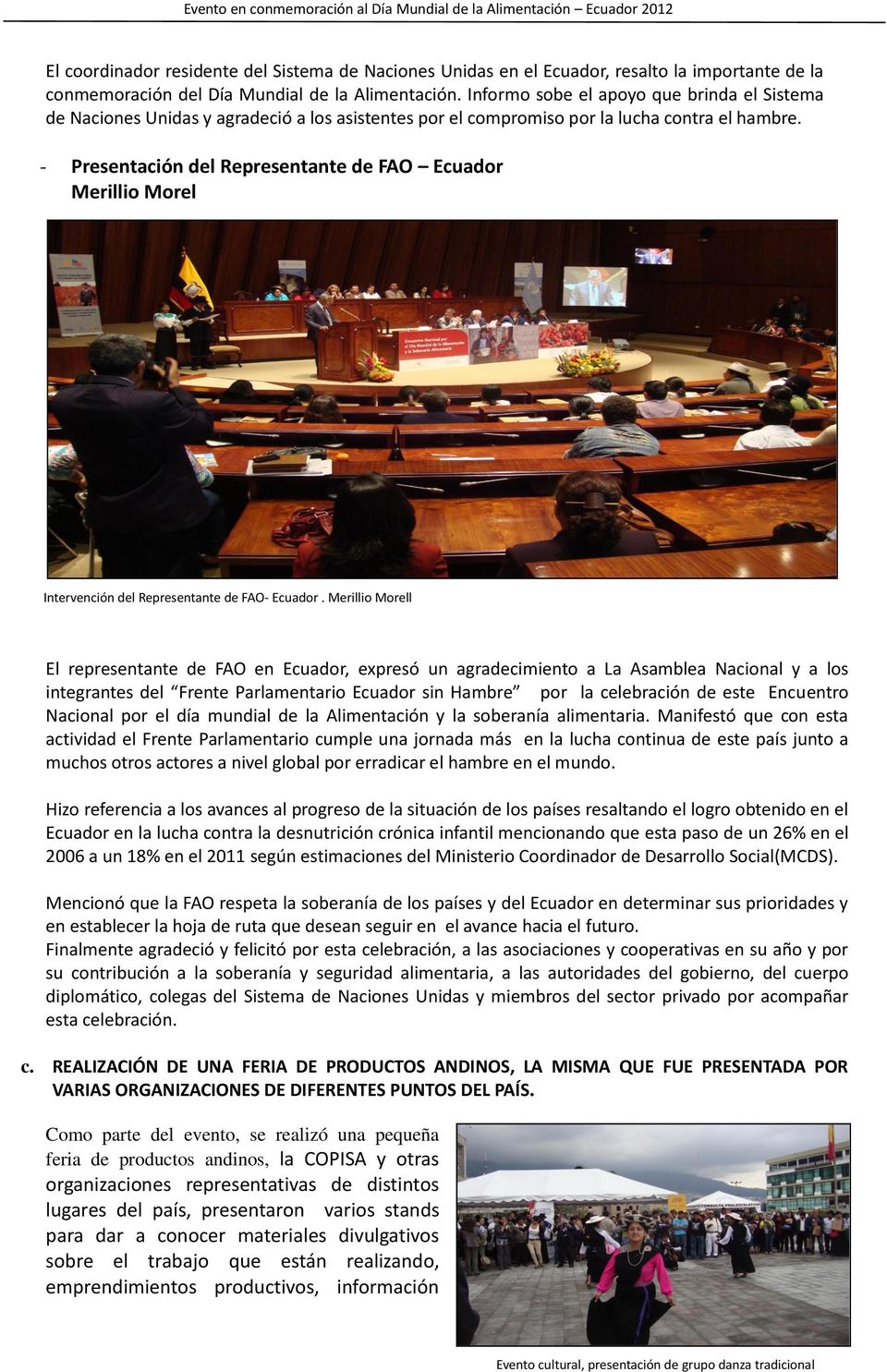- Presentación del Representante de FAO Ecuador Merillio Morel Intervención del Representante de FAO- Ecuador.