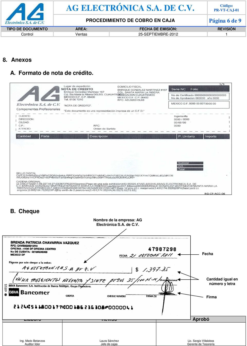 Cheque Nombre de la empresa: AG Electrónica S.A. de C.