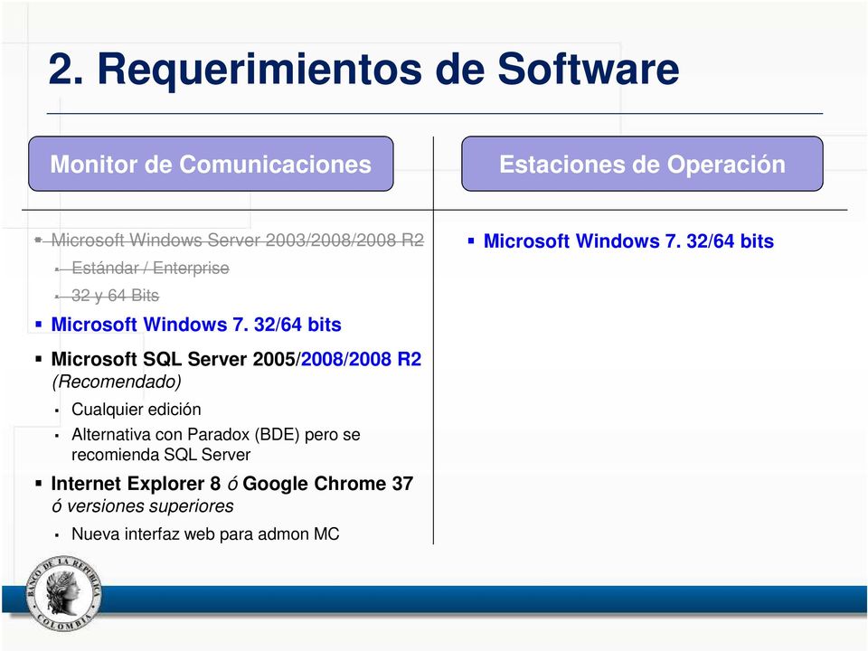 32/64 bits Microsoft SQL Server 2005/2008/2008 R2 (Recomendado) Cualquier edición Alternativa con Paradox (BDE)