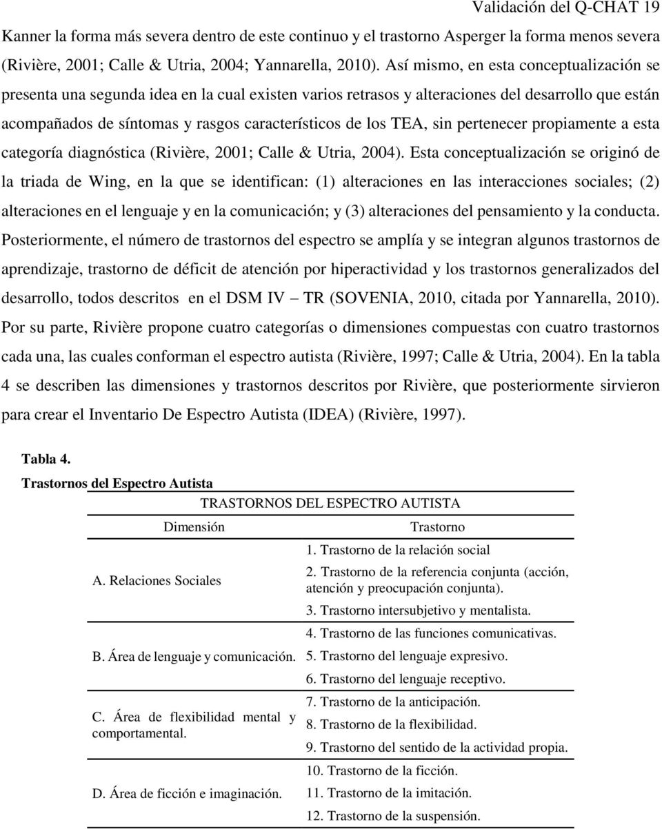 TEA, sin pertenecer propiamente a esta categoría diagnóstica (Rivière, 2001; Calle & Utria, 2004).