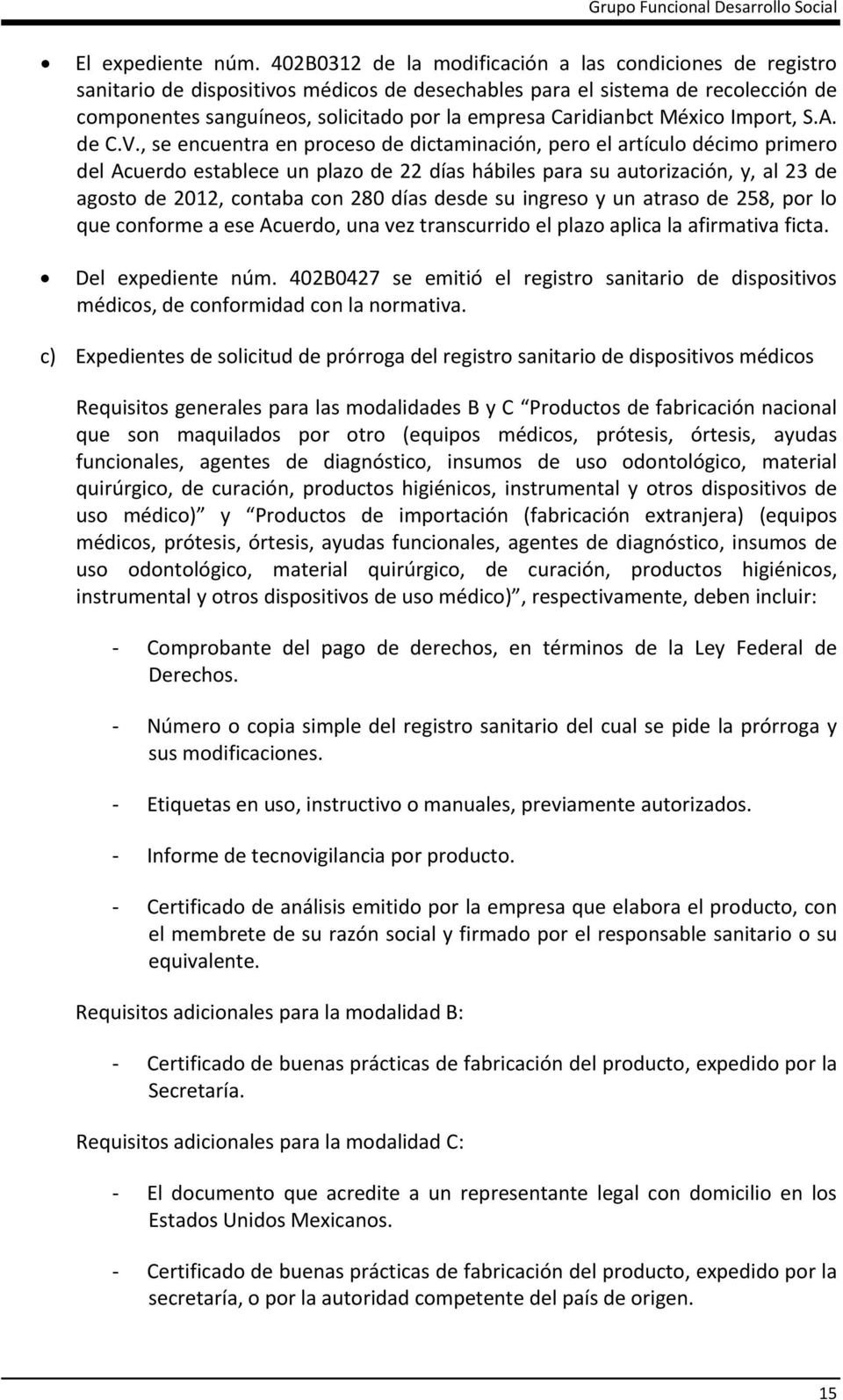 Caridianbct México Import, S.A. de C.V.