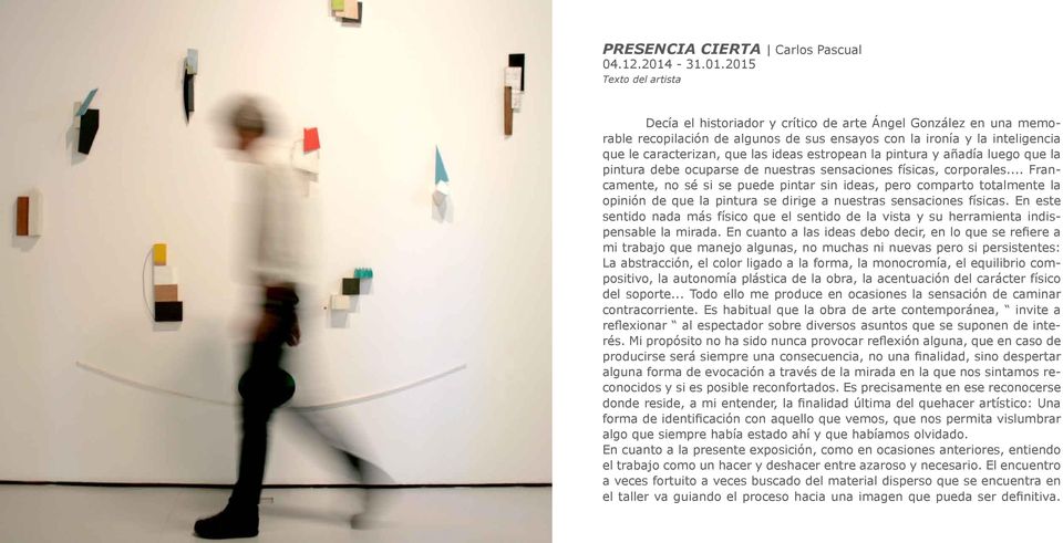 2015 Texto del artista Decía el historiador y crítico de arte Ángel González en una memorable recopilación de algunos de sus ensayos con la ironía y la inteligencia que le caracterizan, que las ideas