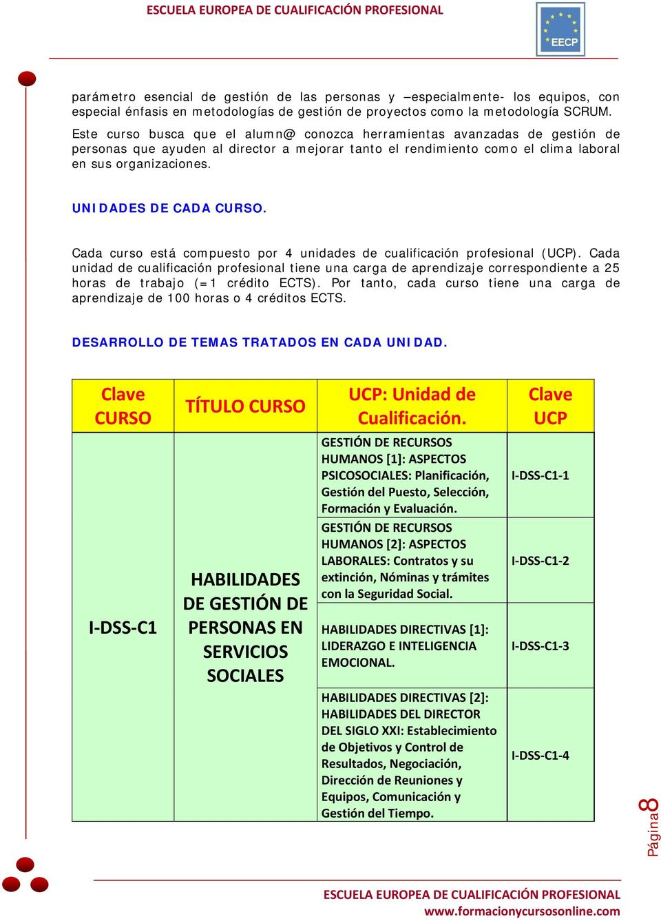 UNIDADES DE CADA CURSO. Cada curso está compuesto por 4 unidades de cualificación profesional (UCP).