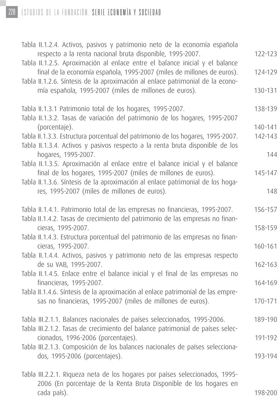 Síntesis de la aproximación al enlace patrimonial de la economía española, 1995-2007 (miles de millones de euros). Tabla II.1.3.1 Patrimonio total de los hogares, Tabla II.1.3.2. Tasas de variación del patrimonio de los hogares, 1995-2007 (porcentaje).