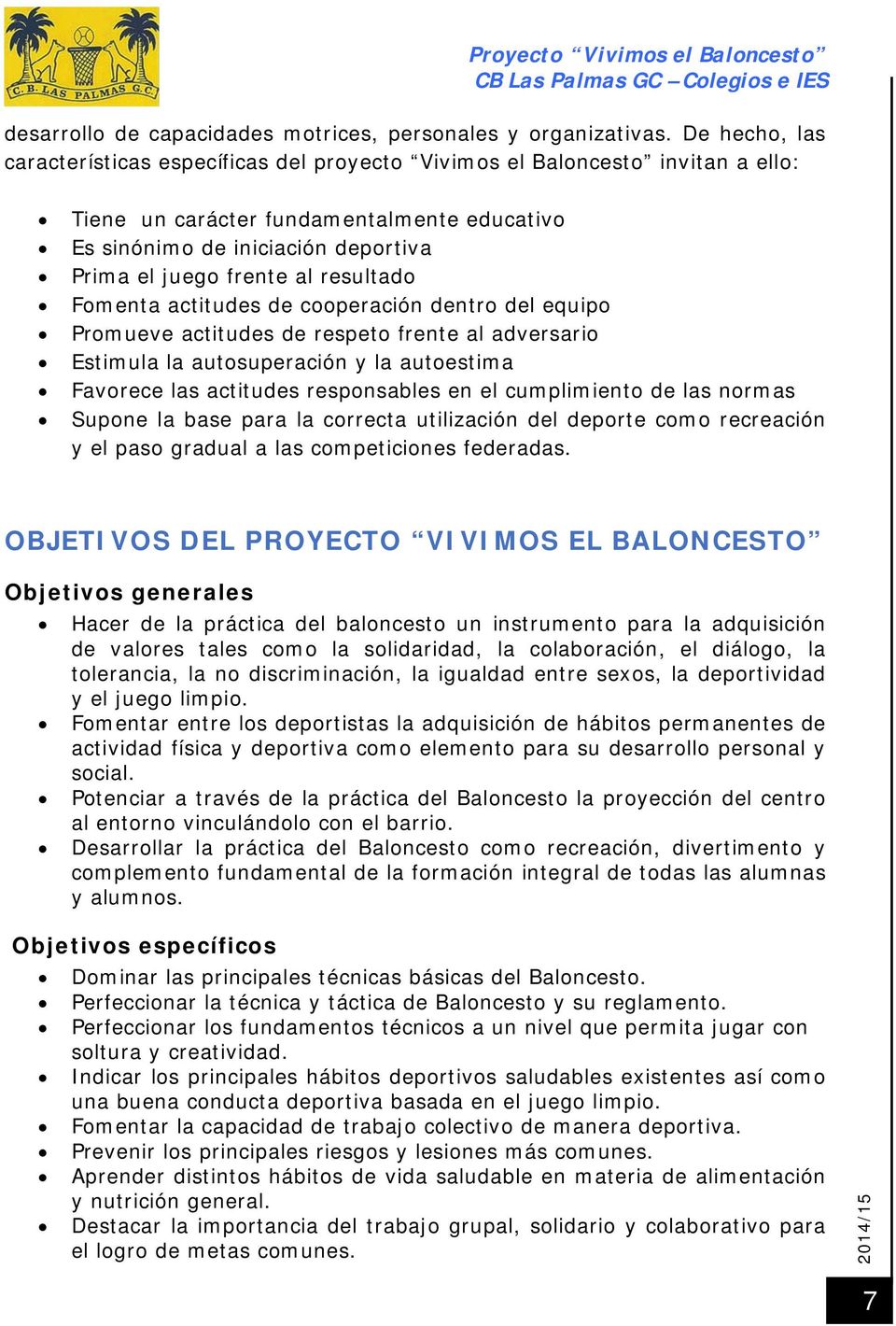 PROYECTO VIVIMOS EL BALONCESTO - PDF Descargar libre