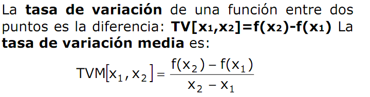 Ejemplos de funciones discontinuas: 2.5. Tasa de Variación Media (gráfica y analíticamente): Gráficamente, la tasa de variación media representa la pendiente de la recta que pasa por los puntos A y B.