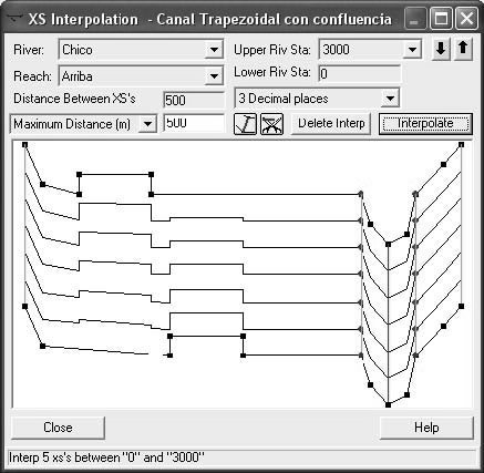 Interpolación de secciones usando líneas auxiliares Ya hemos visto anteriormente que para interpolar secciones transversales podemos utilizar la opción Tools/XS Interpolation en la ventana Geometric