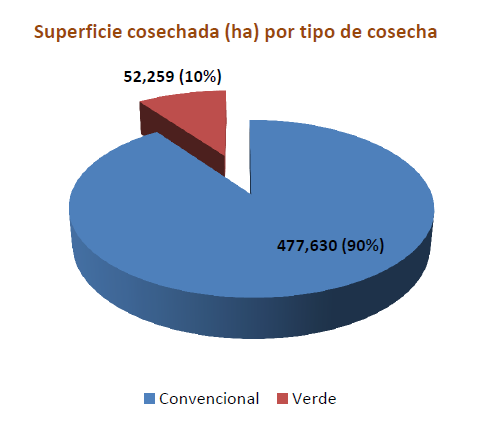 Resultados en Campo Cosecha Se cosecharon 529, 889 ha (82.2% de la superficie sembrada) Cosecha verde: 38 Ingenios Superficie: 52, 259 ha (9.