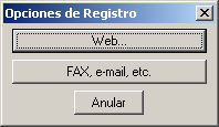 Web: Esta opción se puede utilizar en el caso de que dispongamos de conexión a Internet, en cuyo caso, al presionar el botón el programa nos mostrará directamente la zona de registro de usuarios